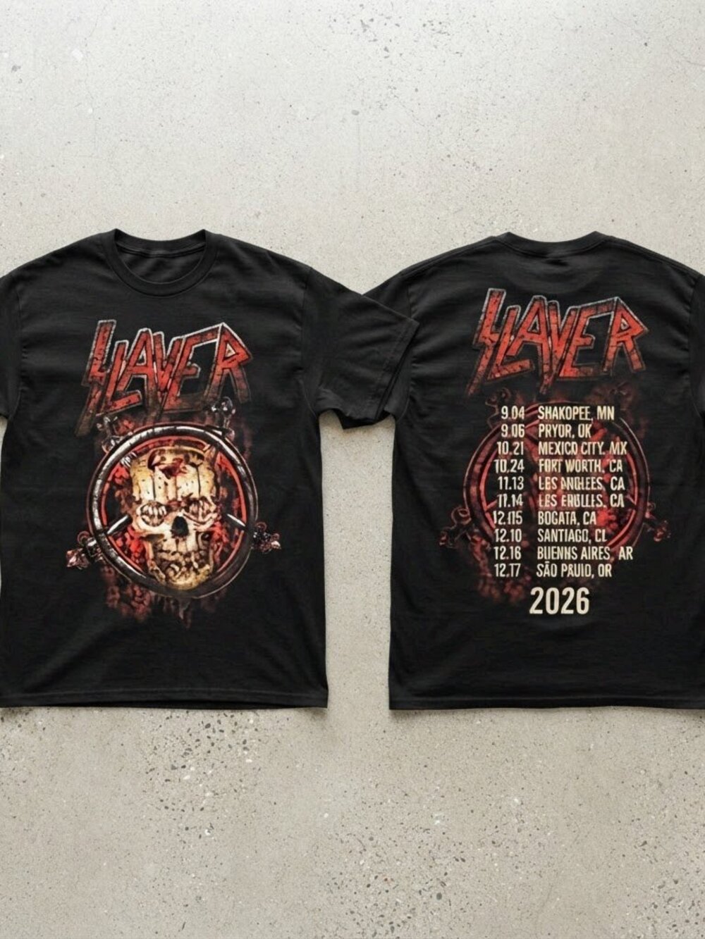 Slayer Tour Dates 2026 Graphic Black T-Shirt S-4XL